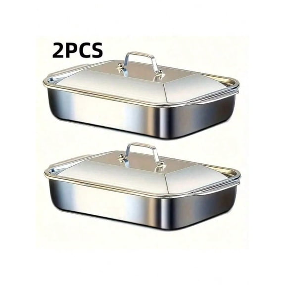 Large Capacity Rectangular Baking Pans (2 Pans + 2 Lids), Heavy Duty for Holiday & Family Meals