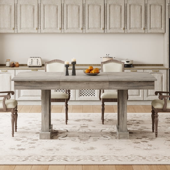Large Capacity Rectangular Dinner Table, 71" Wooden Tabletop with Unique Fish-Shaped Legs Accommodating 6 to 8 Diners