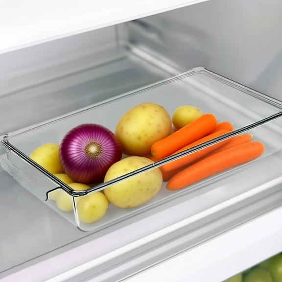 Large Capacity Refrigerator Food Storage Box with Lid – Airtight Clear PET Fresh Box with Removable Divider, Stackable Fridge Organizer for Vegetables, Meat, Fruits, and More (Multiple Sizes)