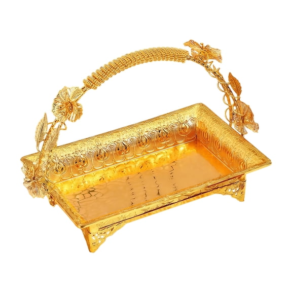 Large Capacity Retro Carving Golden Plastic Fruit Bowl Dessert Display Platters with Handle for Snacks and Party Serving