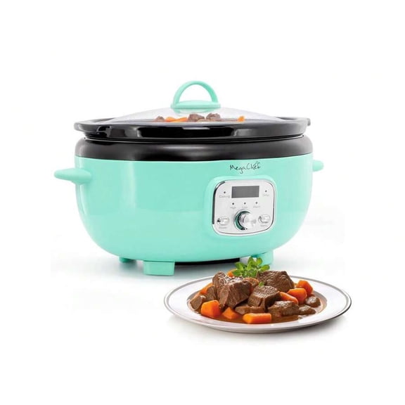 Large Capacity Retro Style Digital Slow Cooker Programmable Timer Pot With Glass Lid Ceramic Insert For Stew Soup Braising Home Kitchen,Blue