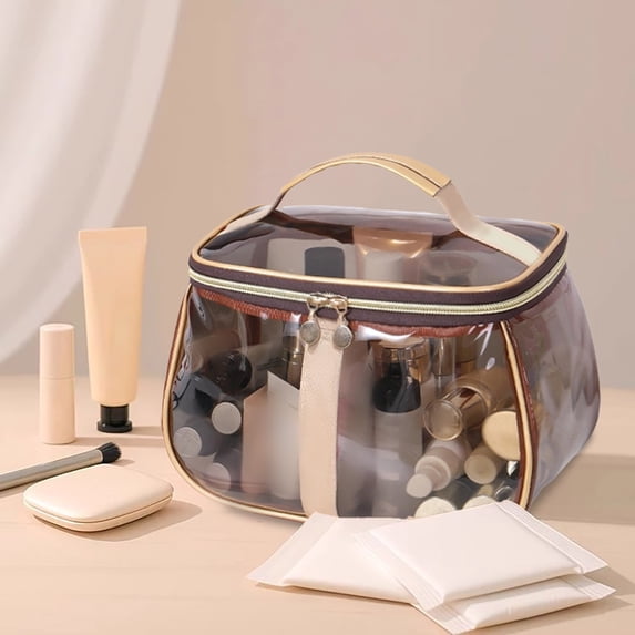 Large Capacity Retro Vanity Makeup Organizer Transparent Toiletry Storage Travel Cosmetic Bag For Women