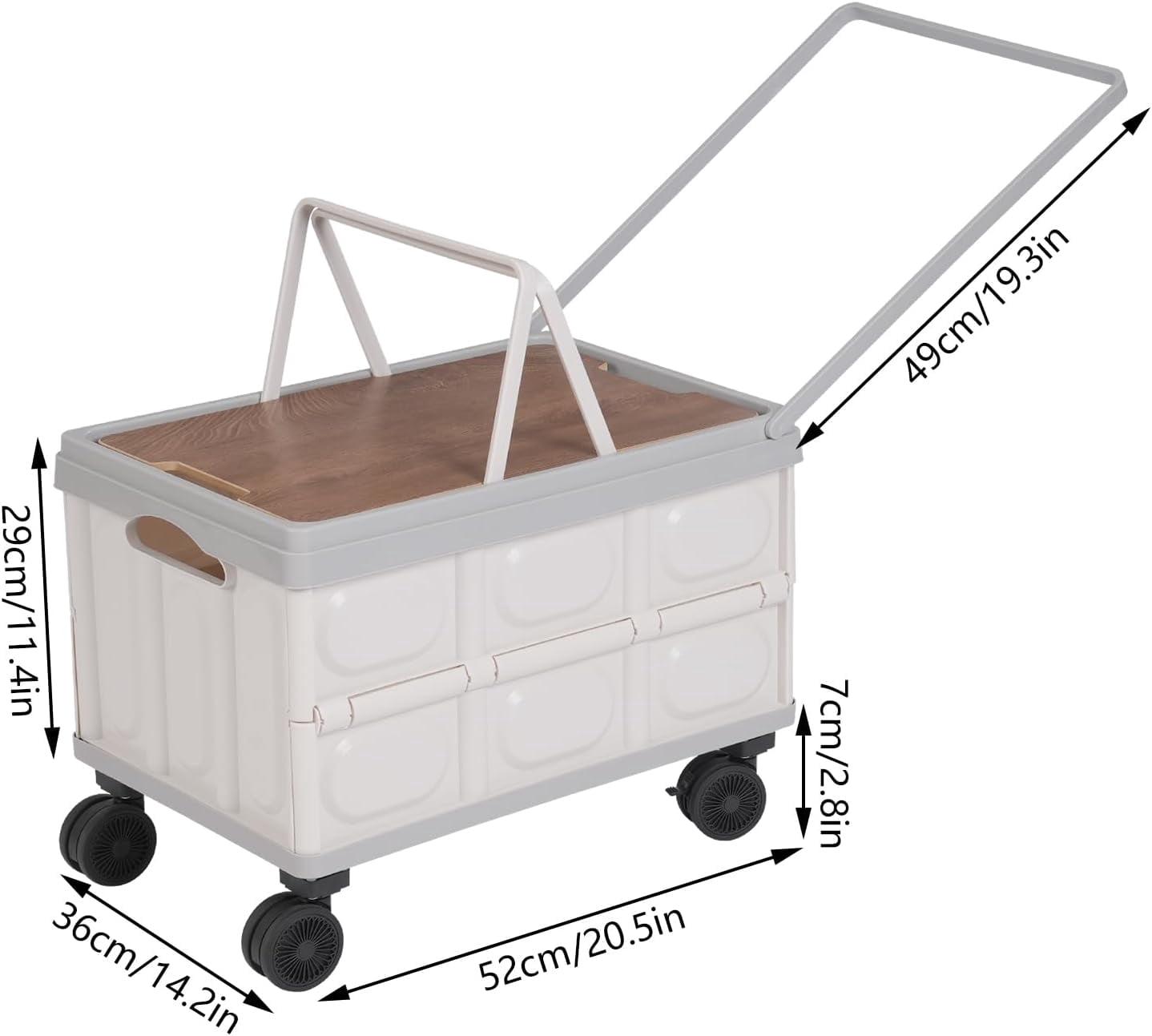 Large Capacity Rolling Cart 55L, Foldable Organizer Storage Box with Wheels, Collapsible Utility Cart for Grocery Shopping, Camping, Picnic & Garden Supplies (Grey)
