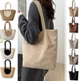 thumbnail image 1 of Large Capacity Rope Woven & Corduroy Tote Bag, Splicing Color & Solid Color Women's Handbags, Versatile Shoulder Bag for Travel, Daily, 1 of 7