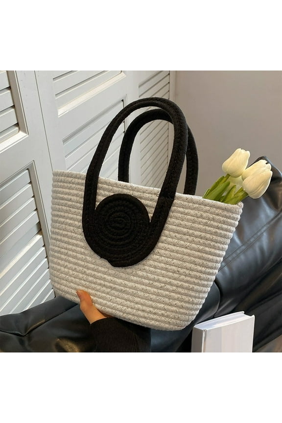 Large Capacity Rope Woven Tote Bag for Daily Use, Casual Beach Shoulder Bag with Reinforced Handles