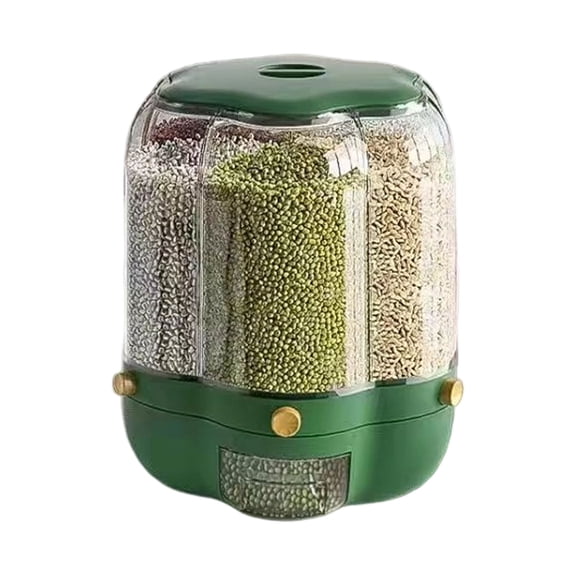 Large Capacity Rotating Food Dispenser,6-Grid Cereal&Grain Storage Container with Lid for Rice, Beans,Dry Food,Candy,360° Rotatable Airtight Kitchen Pantry Organization Bucket(11.61*10.43*12.6In)