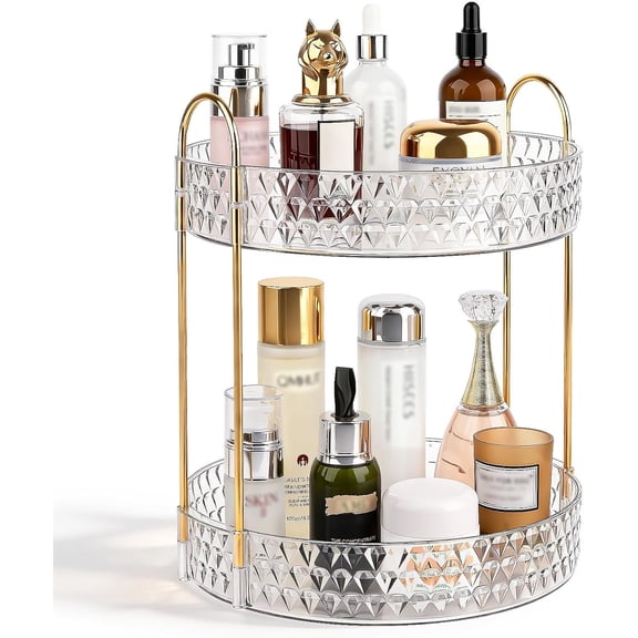 Large Capacity Rotating Makeup Organizer Perfume Stand Holder, 2 Tier Clear | Skincare Storage for Dresser 360° Spinning Bathroom Counter Organizer for Vanity Lazy Susan Turntable
