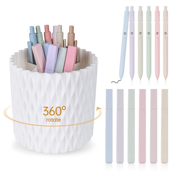 Large Capacity Rotating Pen Holder - Multi-Functional Desktop Storage Organizer for Makeup Brushes, Eyeshadow Brushes & Cosmetics