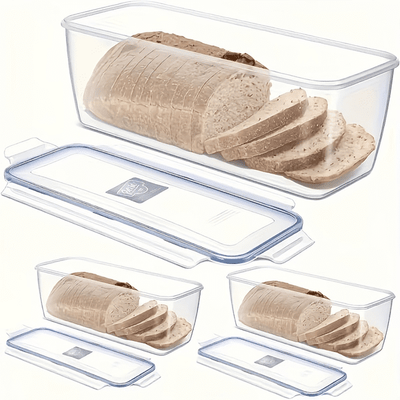 Large Capacity Sealed Food Storage Containers with Hinged Lid, Transparent Plastic Kitchen Storage Box for Bread & Bakery Food, Refrigerator Organizer