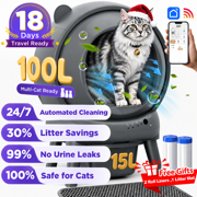 Large Capacity Self Cleaning Litter Box, 100L+15L Automatic Cat Litter Box for Multiple Cats with App Control, Safety Protection, Negative ion Deodorization, 2 Roll Garbage Bags & Mat