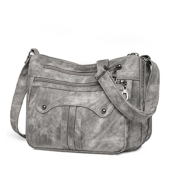 Large Capacity Shoulder Bag, Adjustable Strap Purse, Vintage Washed Faux Leather Mom Tote, Multifunctional Durable Zippered Handbag for Everyday Use