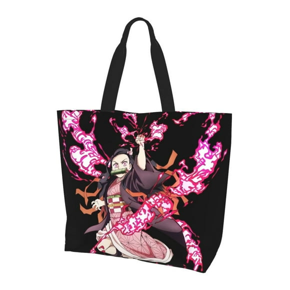 Large Capacity Shoulder Bag, Demon Slayer Kamado Nezuko Tote Bags Shopping Handbag Portable Grocery Travel