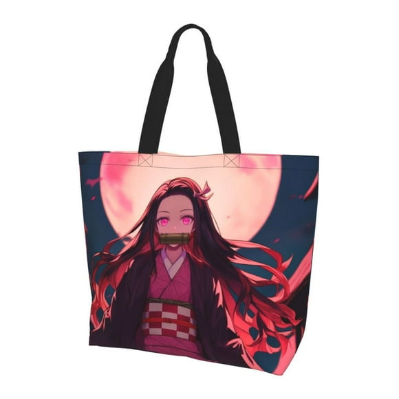 Large Capacity Shoulder Bag, Demon Slayer Kamado Nezuko Tote Bags Shopping Handbag Portable Grocery Travel