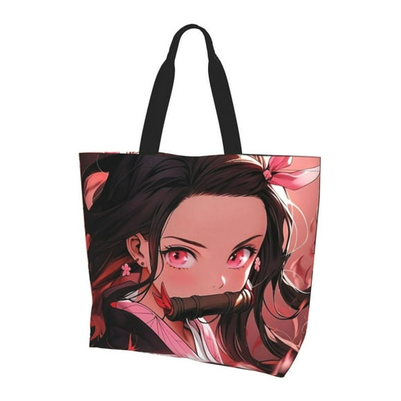 Large Capacity Shoulder Bag, Demon Slayer Kamado Nezuko Tote Bags Shopping Handbag Portable Grocery Travel