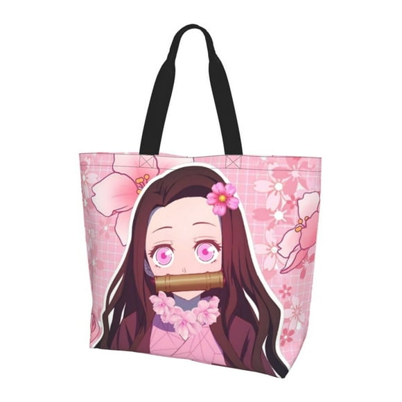 Large Capacity Shoulder Bag, Demon Slayer Kamado Nezuko Tote Bags Shopping Handbag Portable Grocery Travel