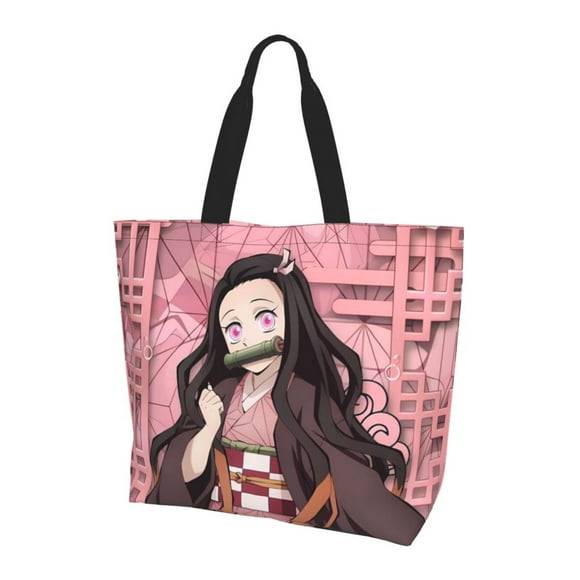 Large Capacity Shoulder Bag, Demon Slayer Kamado Nezuko Tote Bags Shopping Handbag Portable Grocery Travel