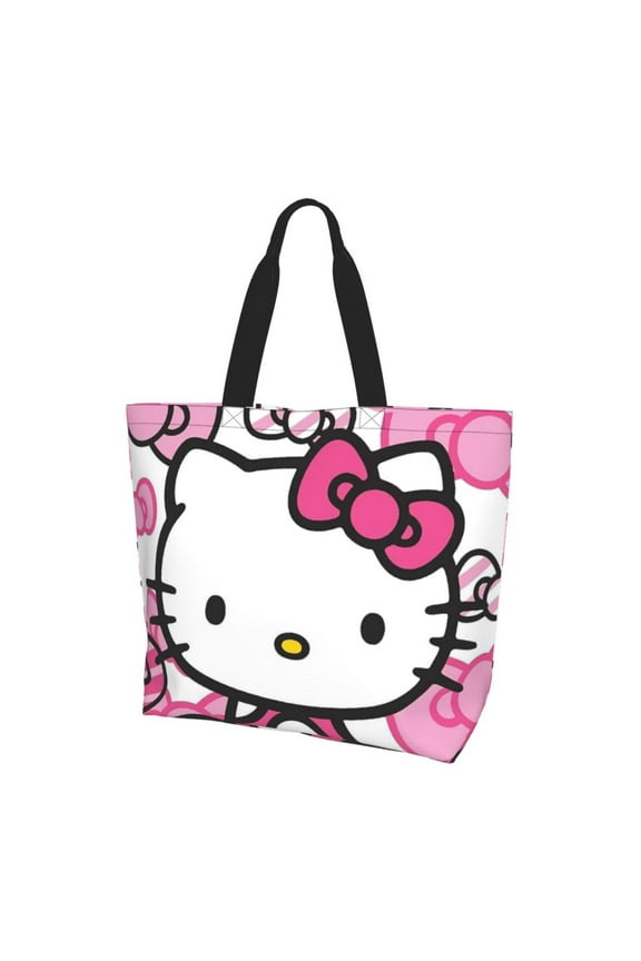 Large Capacity Shoulder Bag, Hello Kitty Tote Bags Shopping Handbag Portable Grocery Travel