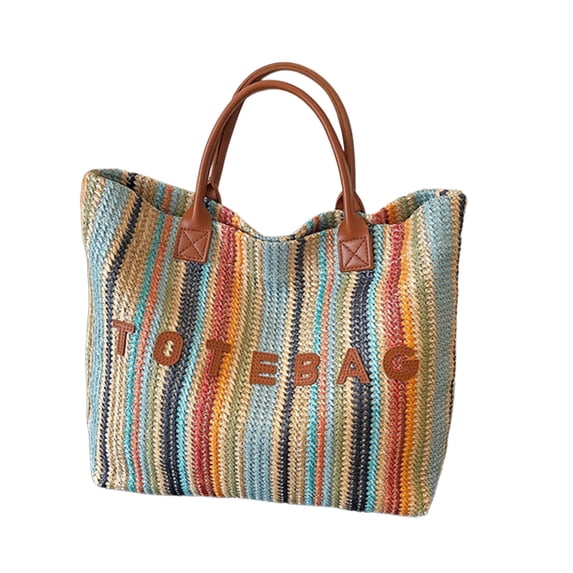 Large Capacity Shoulder Bag for Women, Woven Tote Bag, Lightweight Summer Commuting Handbag for Travel Work and Everyday Use