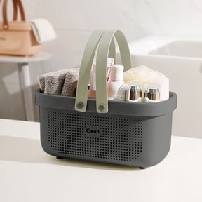 Large Capacity Shower Caddy Basket with Carry Handle, Portable ABS Bath Storage Organizer for Shampoo Body Wash Towels, Labeled Clean Compartment for Family Use