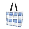 thumbnail image 1 of Large Capacity Single Shoulder Shopping Bag 19.7×15.7×5.9in Main Pocket Large To Accommodate Your Daily Needs Can Be Portable Can Be A Single Shoulder Back Doderblue Checked Hand-Drawn Sketch_2, 1 of 8