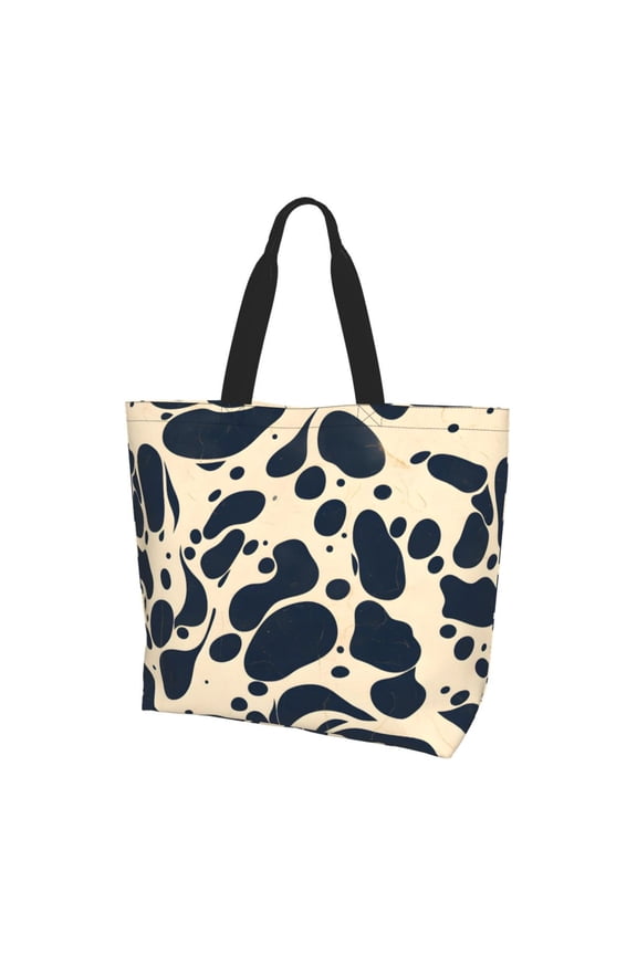 Large Capacity Single Shoulder Shopping Bag 19.715.75.9in Main Pocket Large To Accommodate Your Daily Needs Can Be Portable Can Be A Single Shoulder Back Milk Cow Skin Print Style Darkvoilet_1