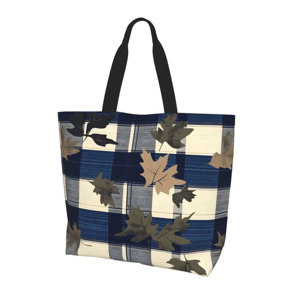 Large Capacity Single Shoulder Shopping Bag 19.7×15.7×5.9in Main Pocket Large To Accommodate Your Daily Needs Can Be Portable Can Be A Single Shoulder Back Plaid Fall Camo Royalblue_2