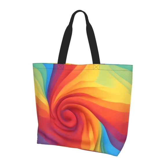Large Capacity Single Shoulder Shopping Bag 19.7×15.7×5.9in Main Pocket Large To Accommodate Your Daily Needs Can Be Portable Can Be A Single Shoulder Back Red Tie Dye Background Rainbow Colors (2)