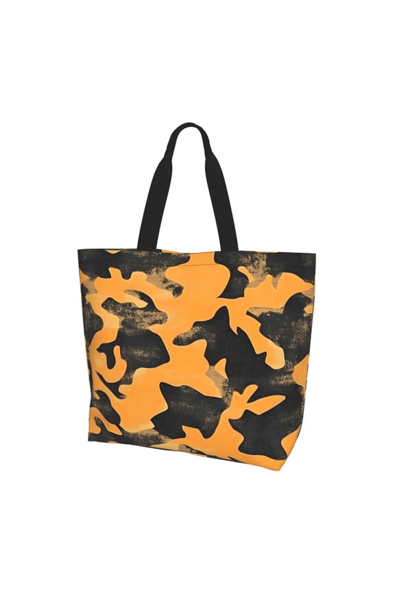 Large Capacity Single Shoulder Shopping Bag 19.715.75.9in Main Pocket Large To Accommodate Your Daily Needs Can Be Portable Can Be A Single Shoulder Back Texture Camo Army Orange_3