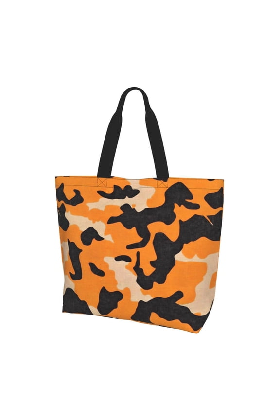 Large Capacity Single Shoulder Shopping Bag 19.715.75.9in Main Pocket Large To Accommodate Your Daily Needs Can Be Portable Can Be A Single Shoulder Back Texture Camo Army Orange_4