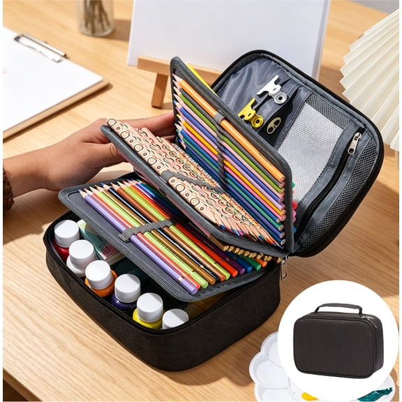Large Capacity Sketch Pencil Case, Waterproof Student Organizer for 72 Colored Pencils or Art Tools