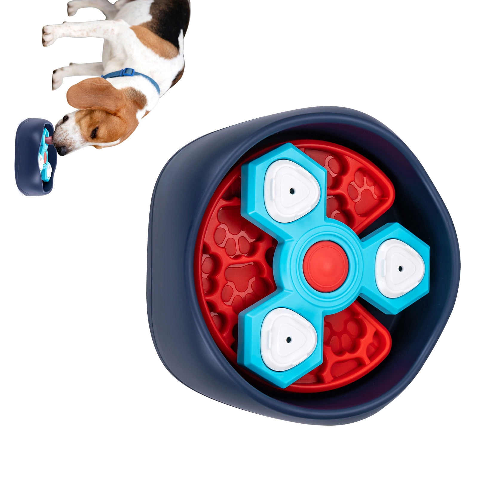 Large Capacity Slow Feed Dog Bowl With 3 Compartment Revolving Sections To Control Eating Speed