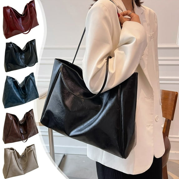 Large Capacity Soft Leather Tote Bag for Women, Retro Bucket Purse Shoulder Handbag, Trendy Vintage Style Carry-All, 42x29x10cm, Multiple Colors Available, Versatile Work School Weekend Bag