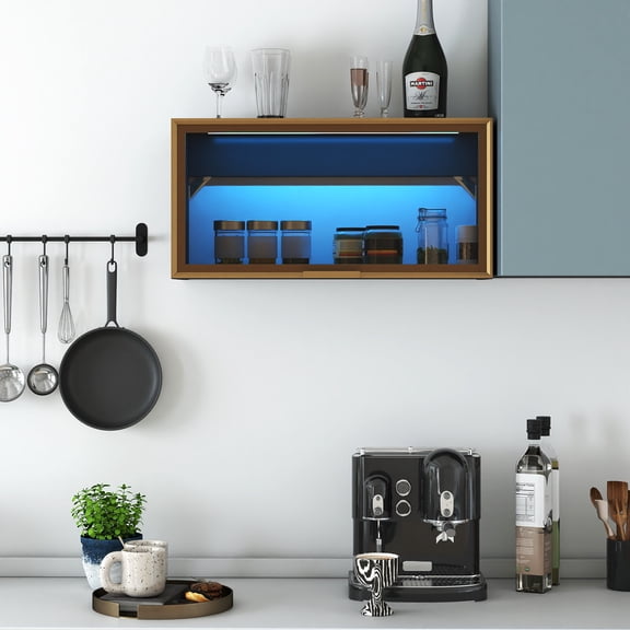 Large-Capacity Spice Rack Wall Mounted Storage Cabinet, Black Hanging Kitchen Pantry with Up-Flip Door, for Kitchen, Dining Room All Occasion