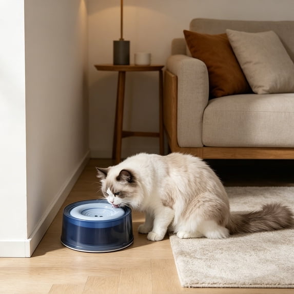 Large Capacity Spill Proof Floating Pet Water Bowl,41oz Non- Durable PP Material Easy to Clean Pet Water Dish, For Cats Dogs Indoor Use(Blue)