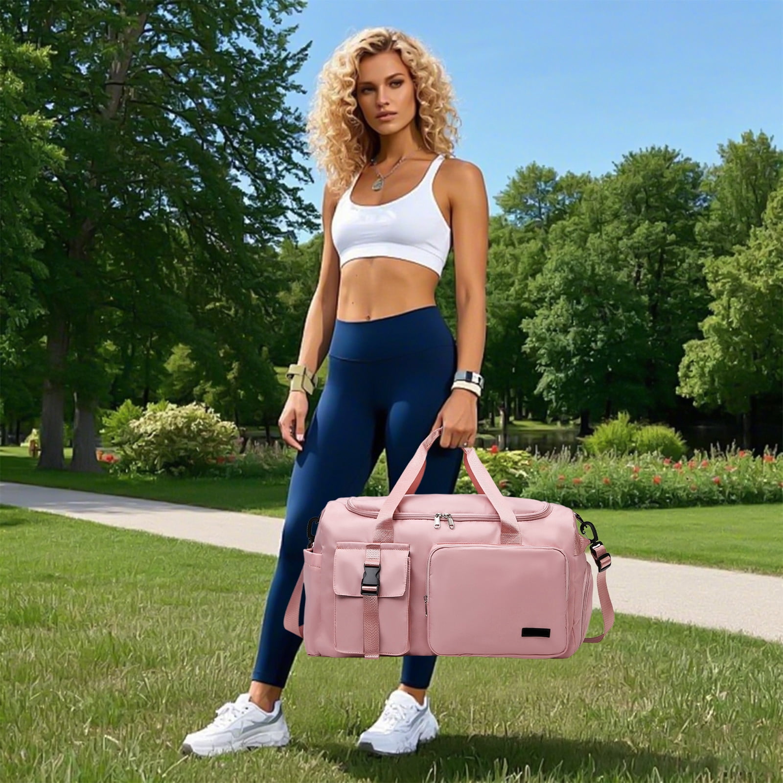 Large Capacity Sports Duffel Bag for Women with Shoe Compartment Gym Tote Travel Carryall Workout Bag
