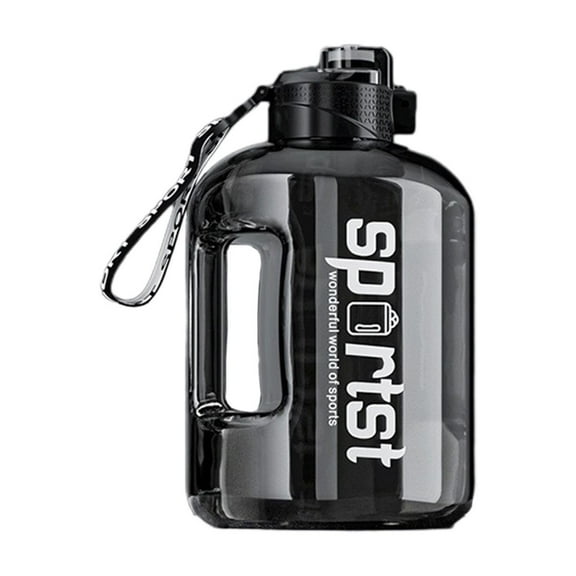 Black 2700ml/91oz Large Capacity Big Belly Water Bottle with Straw & Carry Rope, Portable Plastic Water Jug for Sports Fitness Camping Daily Hydration