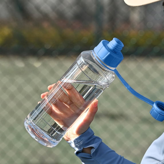 Large Capacity Sports Water Bottle 1L/33.8oz | Heat Resistant Shatterproof Plastic | Semi Transparent Frosted Finish | Leak Proof Portable Strap | Dishwasher Safe | Outdoor Fitness Hiking Camping