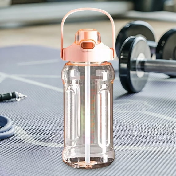 Large-Capacity Sports Water Bottle with Straw, Leakproof and Shatterproof Plastic Design for Gym, Outdoor, and Daily Hydration Pink