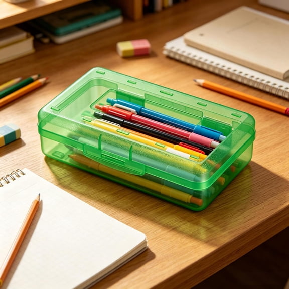 Large Capacity Stackable Translucent Plastic Pencil Case Box with Snap‑Tight Locking Lid, Multipurpose Desktop Storage Organizer Container for Pens Pencils Markers Erasers Scissors Craft Supplies