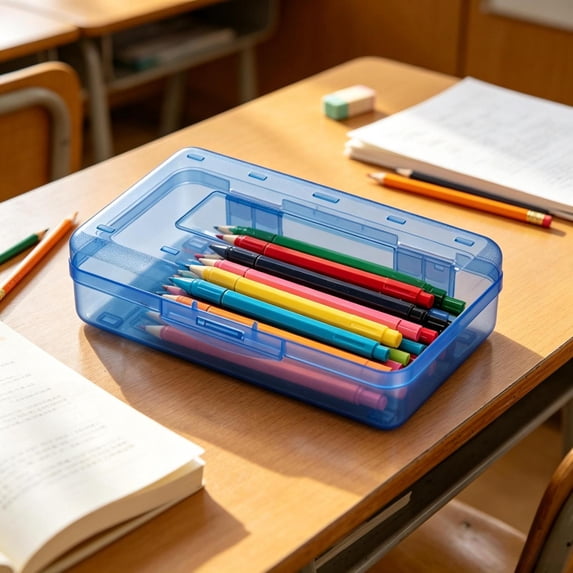 Large Capacity Stackable Translucent Plastic Pencil Case Box with Snap‑Tight Locking Lid, Multipurpose Desktop Storage Organizer Container for Pens Pencils Markers Erasers Scissors Craft Supplies