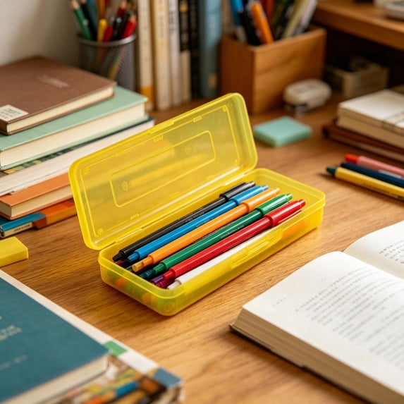 Large Capacity Stackable Translucent Plastic Pencil Case Box with Snap‑Tight Locking Lid, Multipurpose Desktop Storage Organizer Container for Pens Pencils Markers Erasers Scissors Craft Supplies
