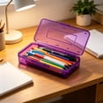 thumbnail image 1 of Large Capacity Stackable Translucent Plastic Pencil Case Box with Snap‑Tight Locking Lid, Multipurpose Desktop Storage Organizer Container for Pens Pencils Markers Erasers Scissors Craft Supplies, 1 of 4