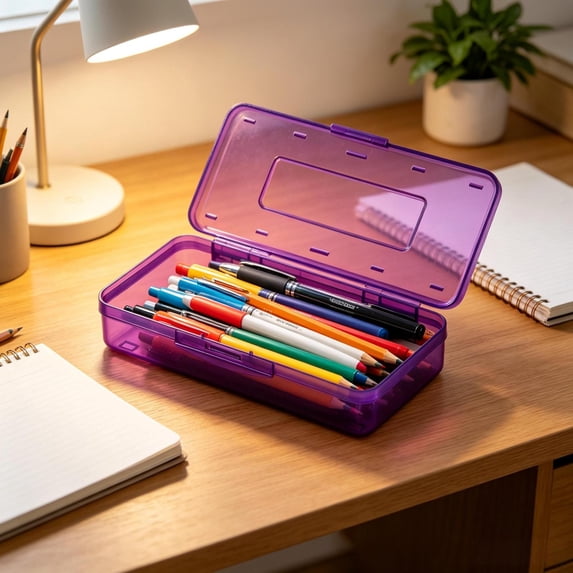Large Capacity Stackable Translucent Plastic Pencil Case Box with Snap‑Tight Locking Lid, Multipurpose Desktop Storage Organizer Container for Pens Pencils Markers Erasers Scissors Craft Supplies