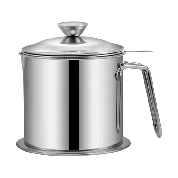 Large Capacity Stainless Steel Bacon Grease Storage Container with Mesh Strainer Basket, Lidded Frying Oil Preservation Pot with Ergonomic Handle for Filtering and Reusing Cooking Residue Oil