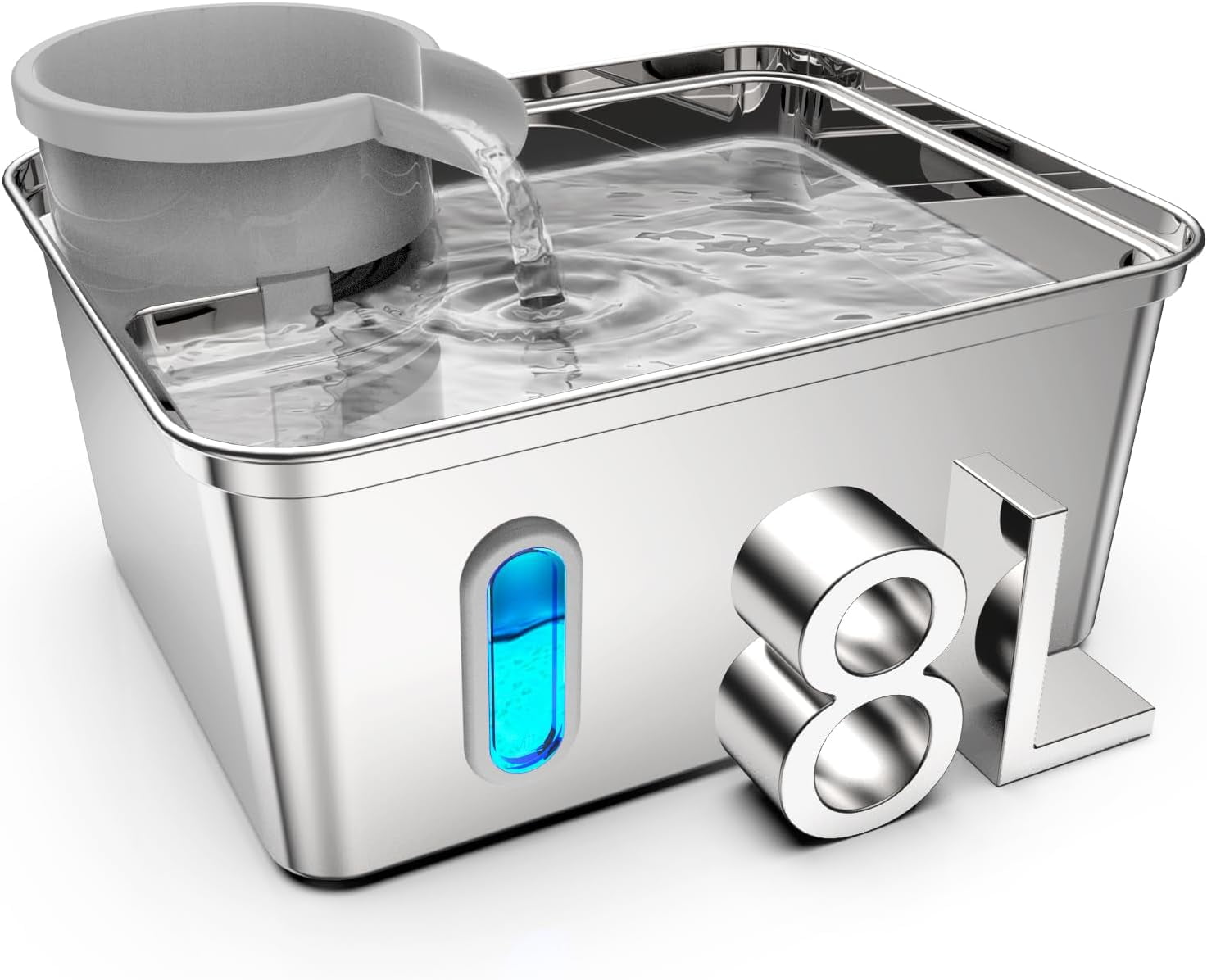 Large Capacity Stainless Steel Pet Water Fountain with Ultra-Quiet Pump, Water Level Window and Spacious Drinking Area