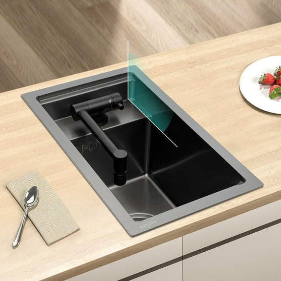 Large Capacity Stainless Steel Utility Sink with Foldable Faucet Durable, Easy to Clean, Modern Design