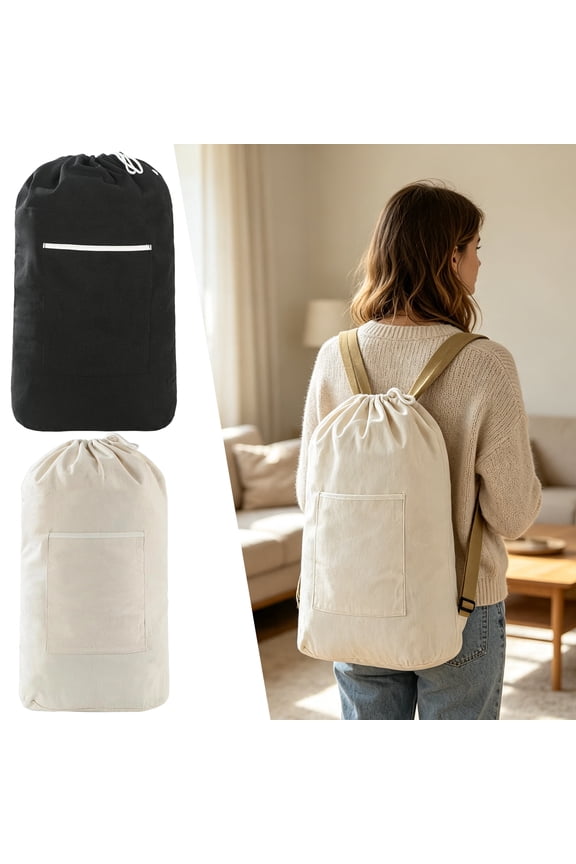 Large Capacity Storage Bag, Backpack Laundry Bag for College, Travel Laundry Bags for Dirty Clothes, Extra Large Heavy Duty Laundry Bags, Off White Canvas Portable Drawstring Bag