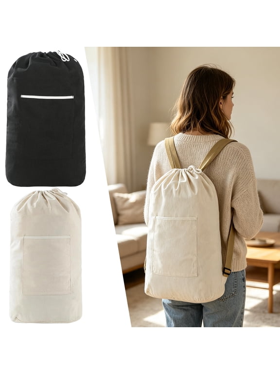 Large Capacity Storage Bag, Backpack Laundry Bag for College, Travel Laundry Bags for Dirty Clothes, Extra Large Heavy Duty Laundry Bags, Off White Canvas Portable Drawstring Bag