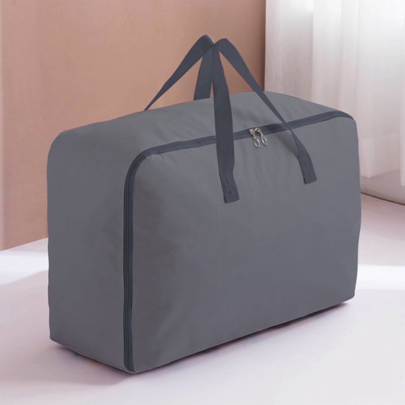 Large Capacity Storage Bag with Handle and Zipper, 19.29x17.71x9.84in Clothes Pillow Quilt Organizer, Moisture-Proof Foldable Travel Moving Bag, Light/Dark Gray