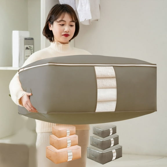 Large Capacity Storage Bag Organizer for Clothes, Comforters, Blankets, Bedding - Foldable with Reinforced Handles, Sturdy Two-Way Zipper, Clear Window - Durable 3-Ply Non-Woven Fabric - Available